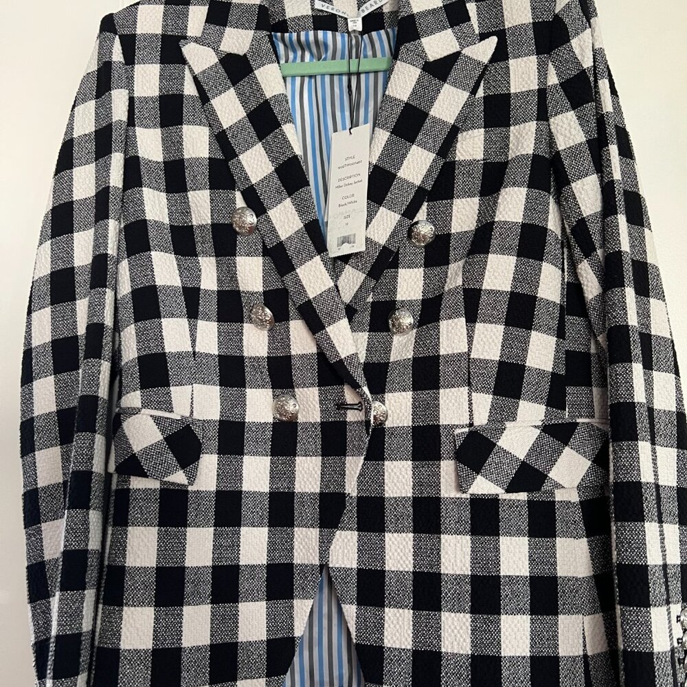 Veronica Beard Miller Dickey Black White Plaid Double Breast Blazer NWT 12